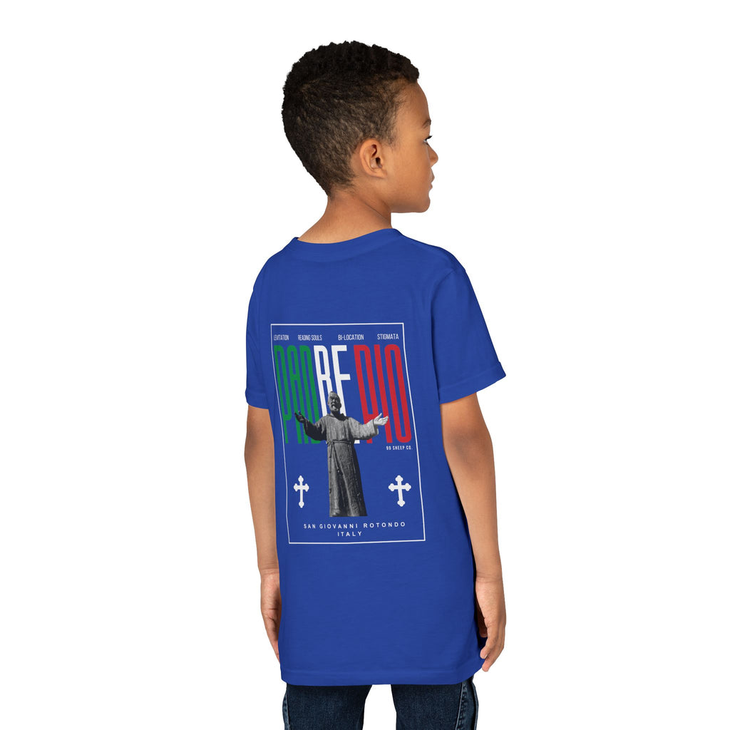 Padre Pio × Italy — "Pray, Hope, Don't Worry" Youth Tee | Saints of the Pitch