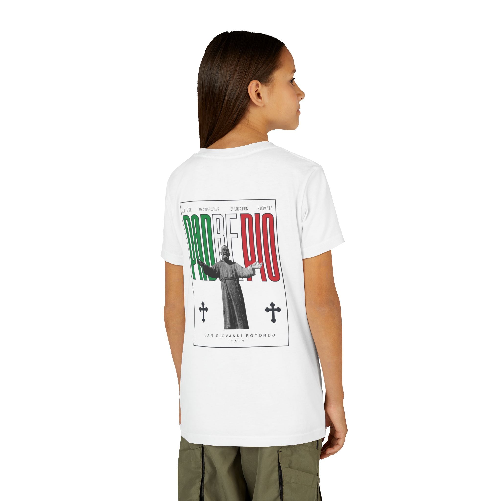 Padre Pio × Italy — "Pray, Hope, Don't Worry" Youth Tee | Saints of the Pitch