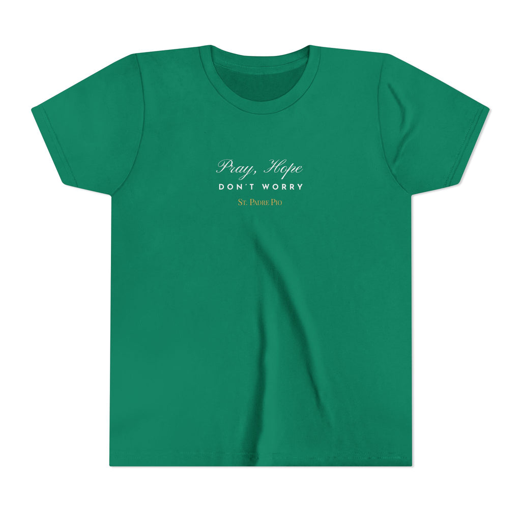 Padre Pio × Italy — "Pray, Hope, Don't Worry" Youth Tee | Saints of the Pitch