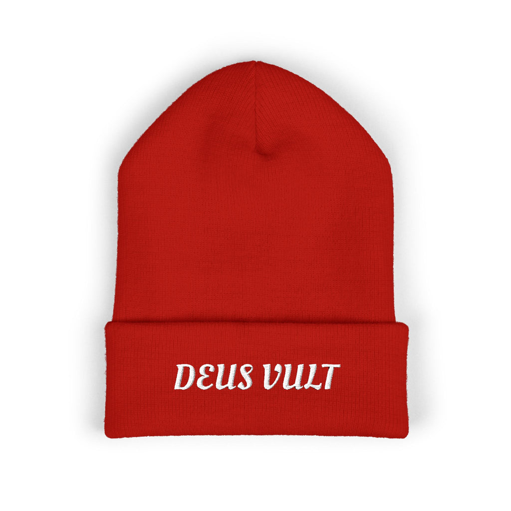 Deus Vult Embroidered Cuffed Beanie Unisex - Military Green