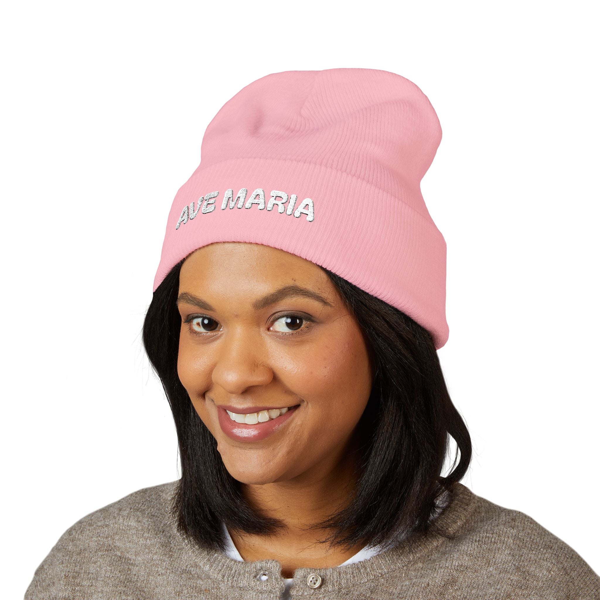 Ave Maria Embroidered Cuffed Beanie Unisex
