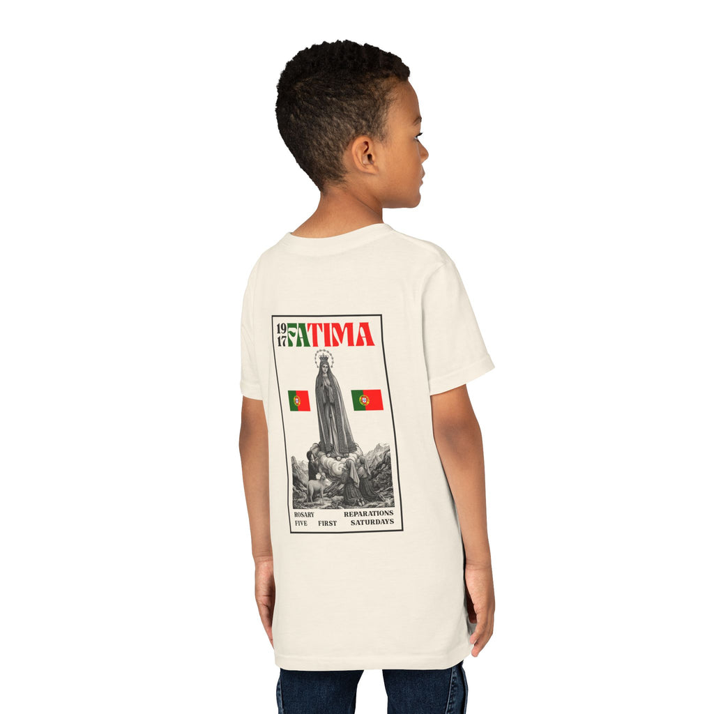 Our Lady of Fátima Catholic T-Shirt · Portugal Soccer Youth Tee · Unisex Marian Devotion Apparel · Made in USA · 100% Profits Donated · 2026