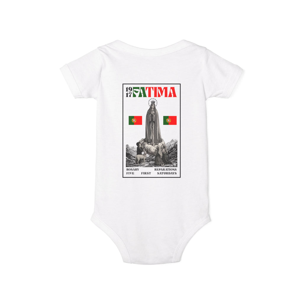 Our Lady of Fátima Catholic Onesie · Portugal Soccer · Premium Unisex Marian Devotion Apparel · Made in USA · 100% Profits Donated · 2026