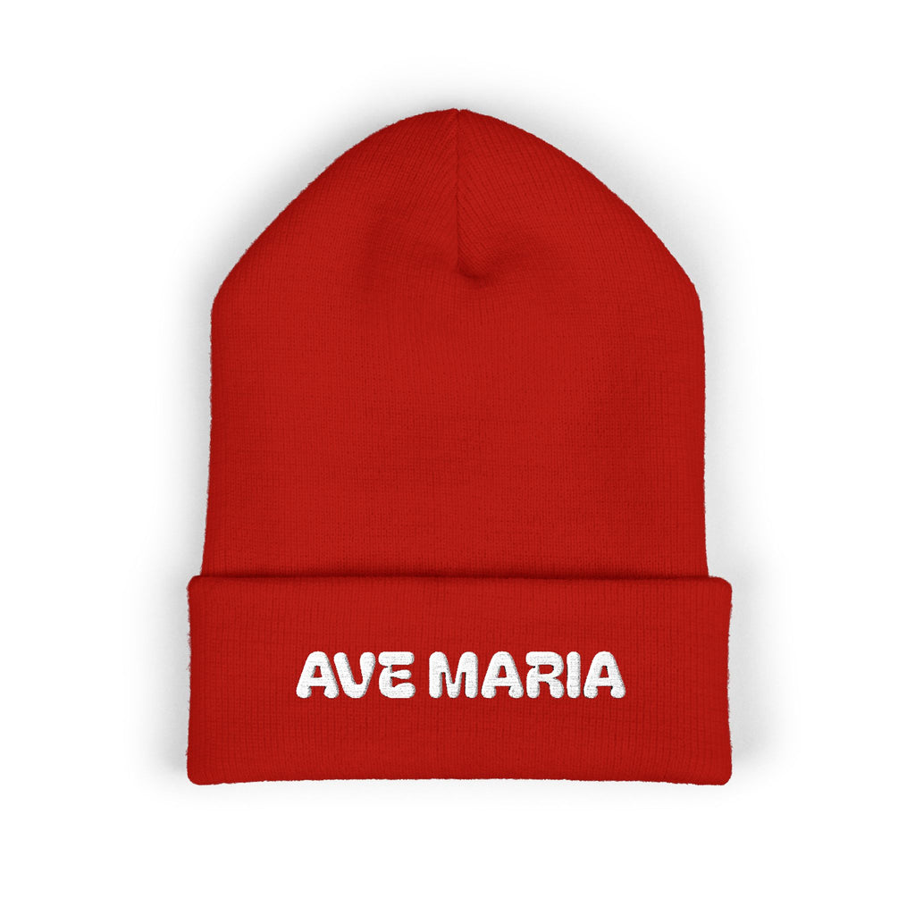 Ave Maria Embroidered Cuffed Beanie Unisex