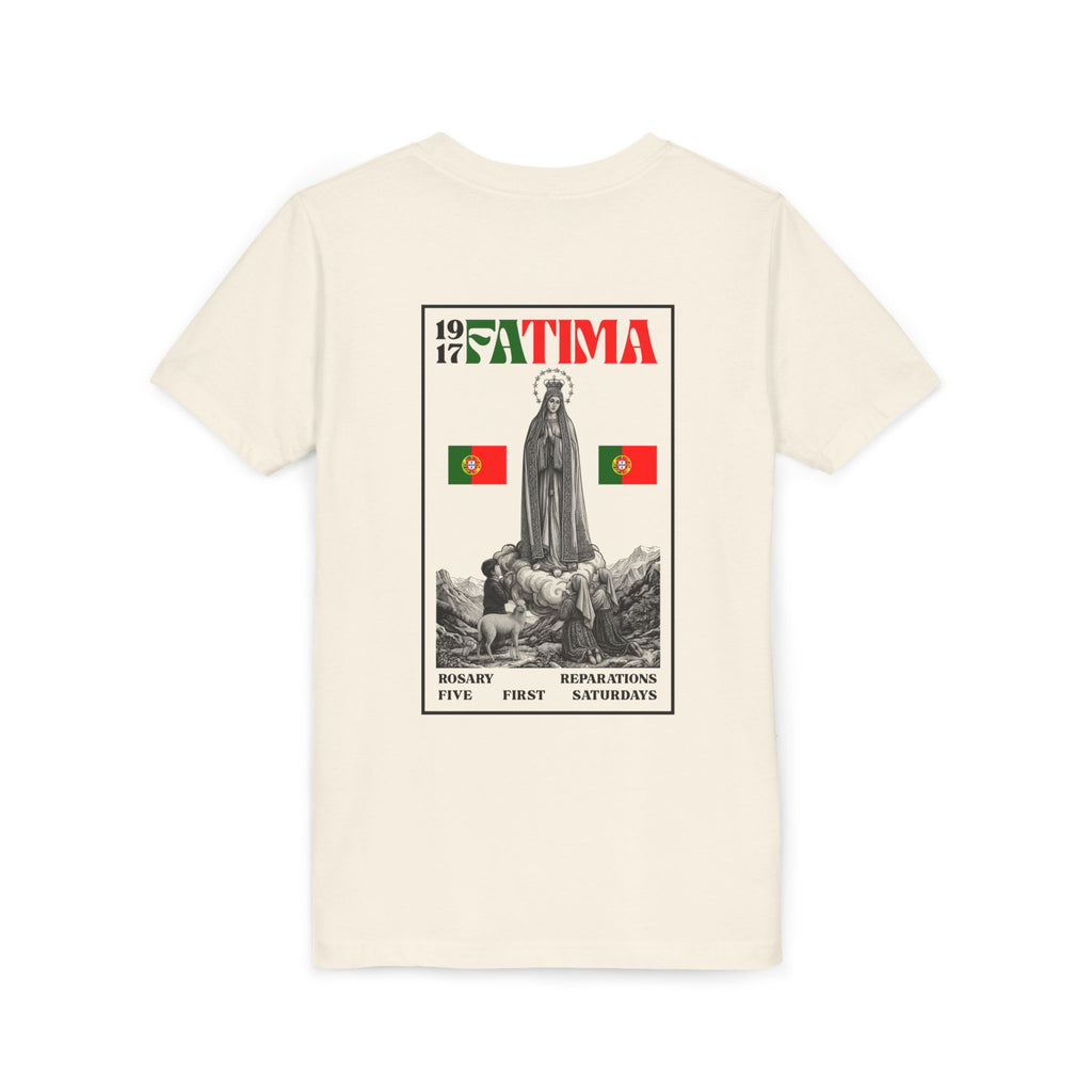 Our Lady of Fátima Catholic T-Shirt · Portugal Soccer Youth Tee · Unisex Marian Devotion Apparel · Made in USA · 100% Profits Donated · 2026