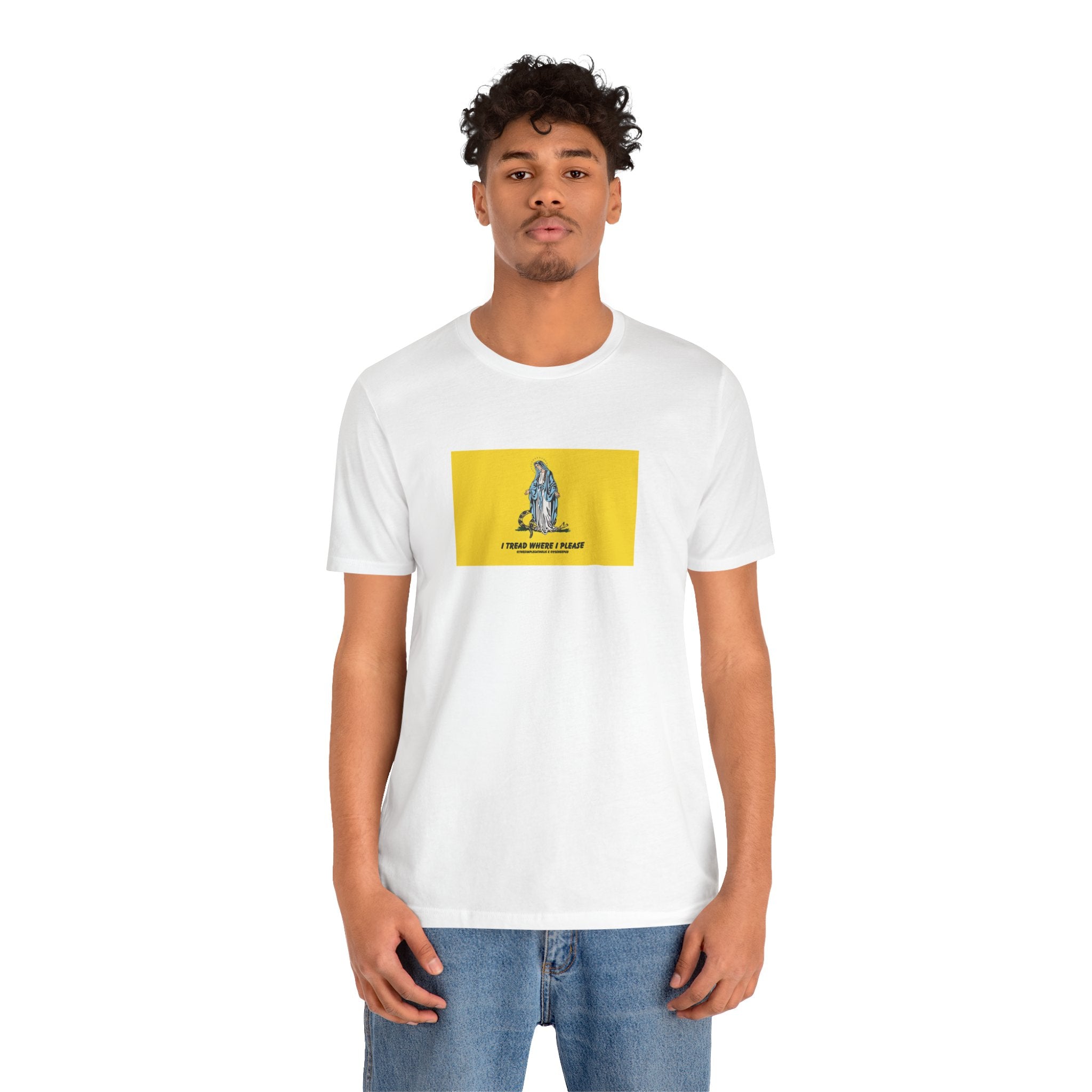 Mary - I tread where I please (@TheSimpleCatholic) - Premium Unisex Novelty Tee