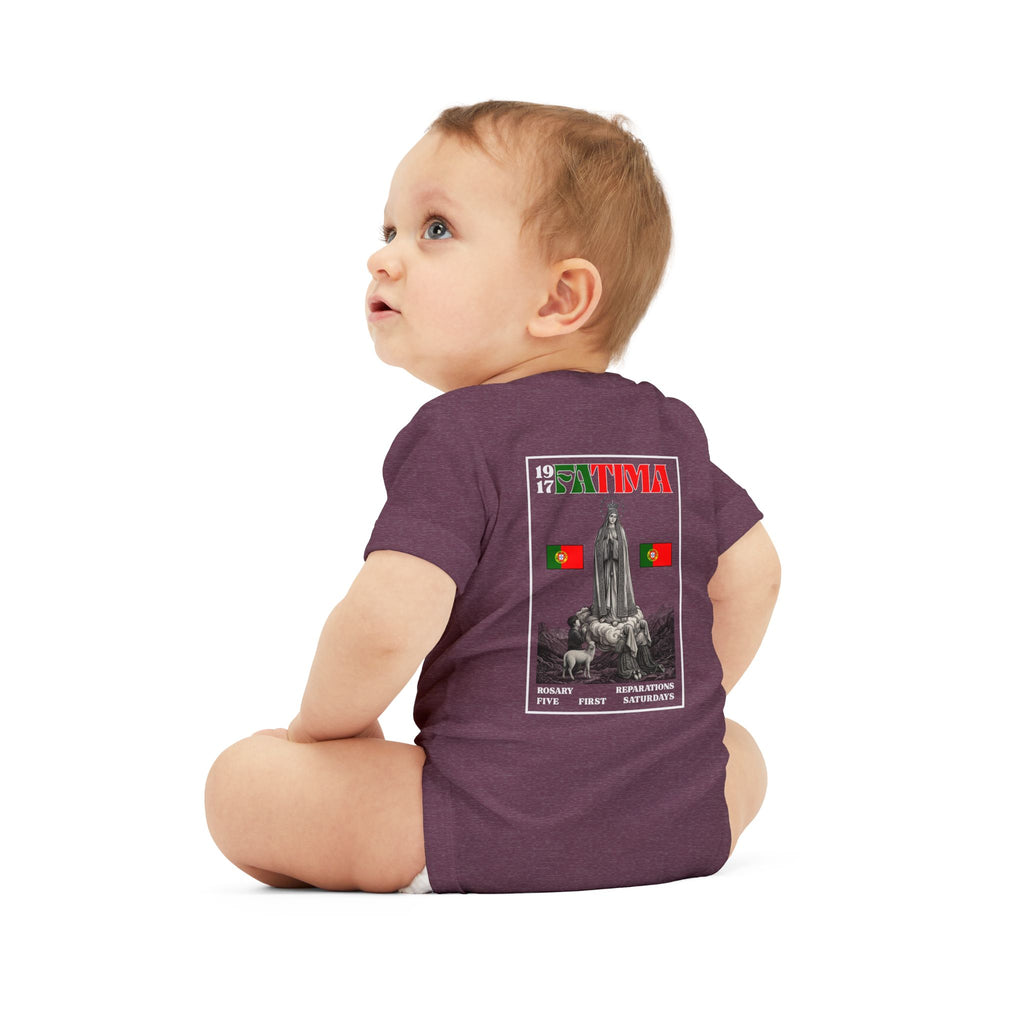 Our Lady of Fátima Catholic Onesie · Portugal Soccer · Premium Unisex Marian Devotion Apparel · Made in USA · 100% Profits Donated · 2026
