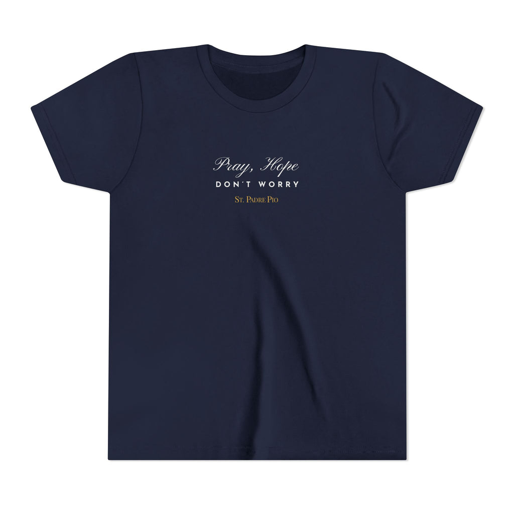 Padre Pio × Italy — "Pray, Hope, Don't Worry" Youth Tee | Saints of the Pitch