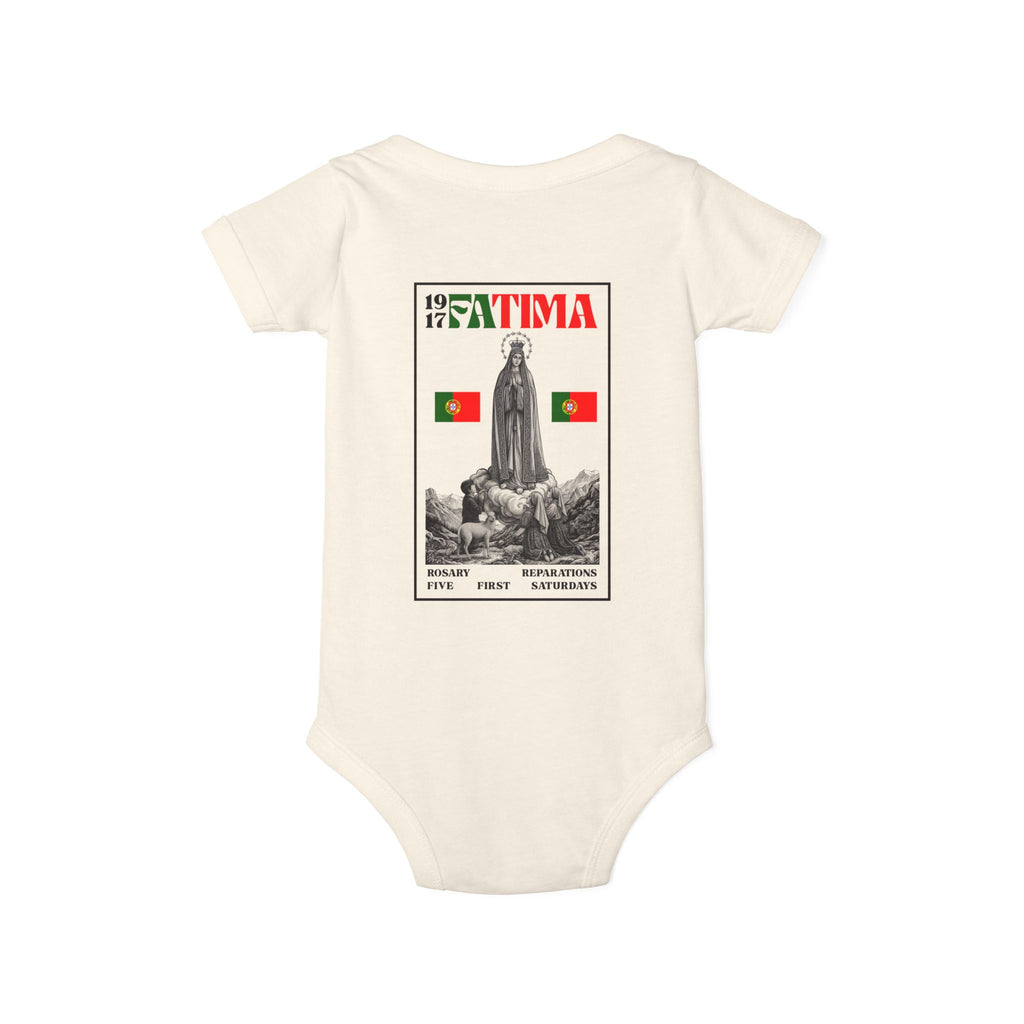 Our Lady of Fátima Catholic Onesie · Portugal Soccer · Premium Unisex Marian Devotion Apparel · Made in USA · 100% Profits Donated · 2026