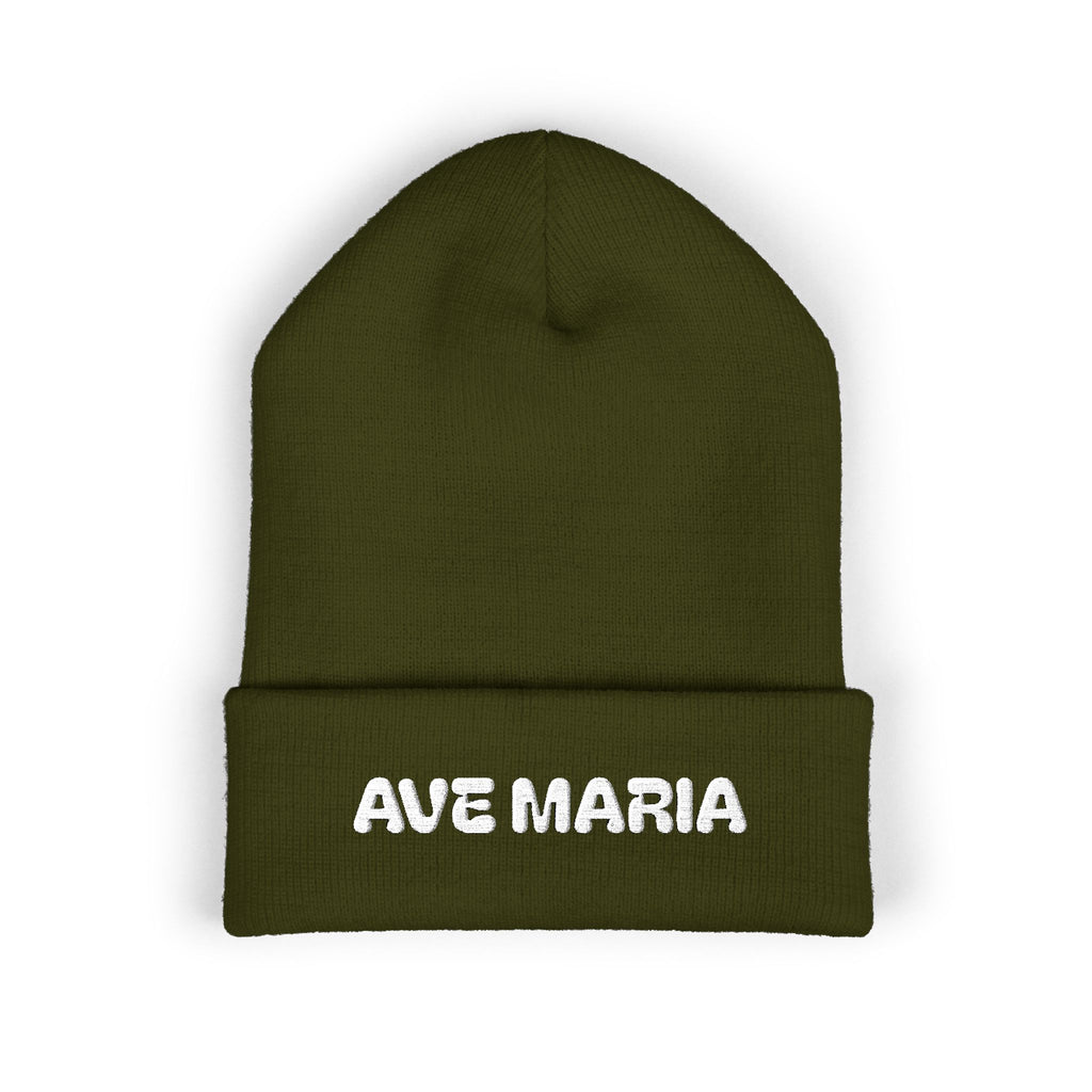 Ave Maria Embroidered Cuffed Beanie Unisex