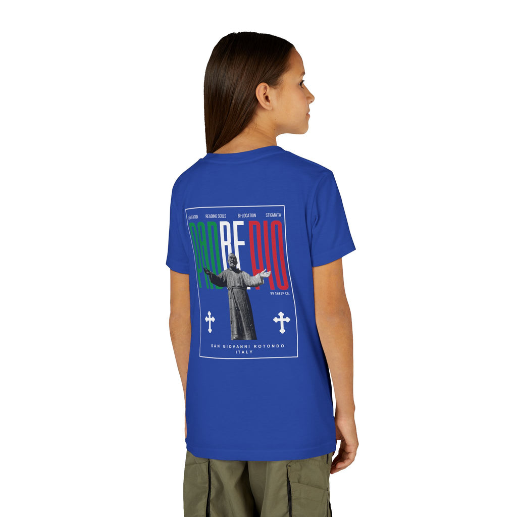 Padre Pio × Italy — "Pray, Hope, Don't Worry" Youth Tee | Saints of the Pitch