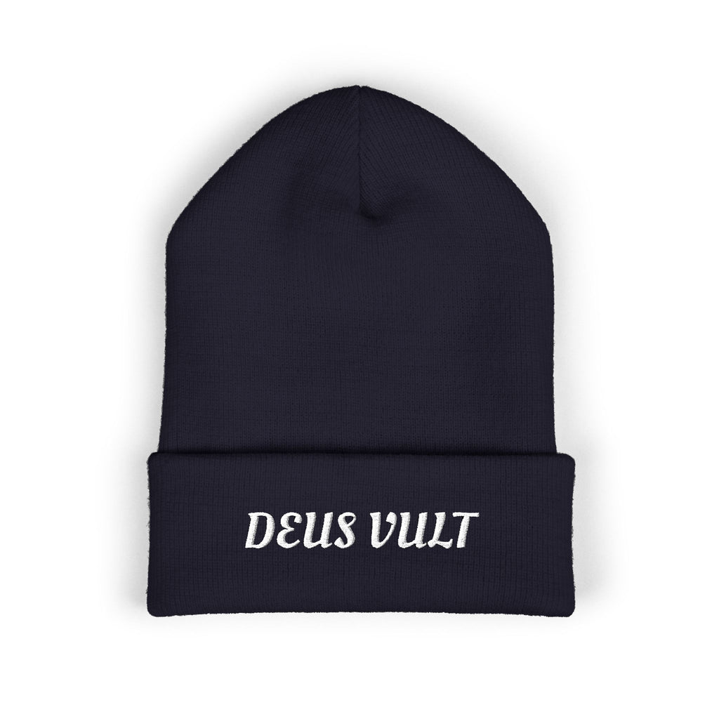 Deus Vult Embroidered Cuffed Beanie Unisex - Military Green