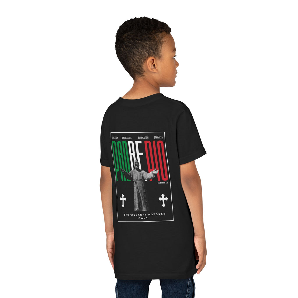 Padre Pio × Italy — "Pray, Hope, Don't Worry" Youth Tee | Saints of the Pitch