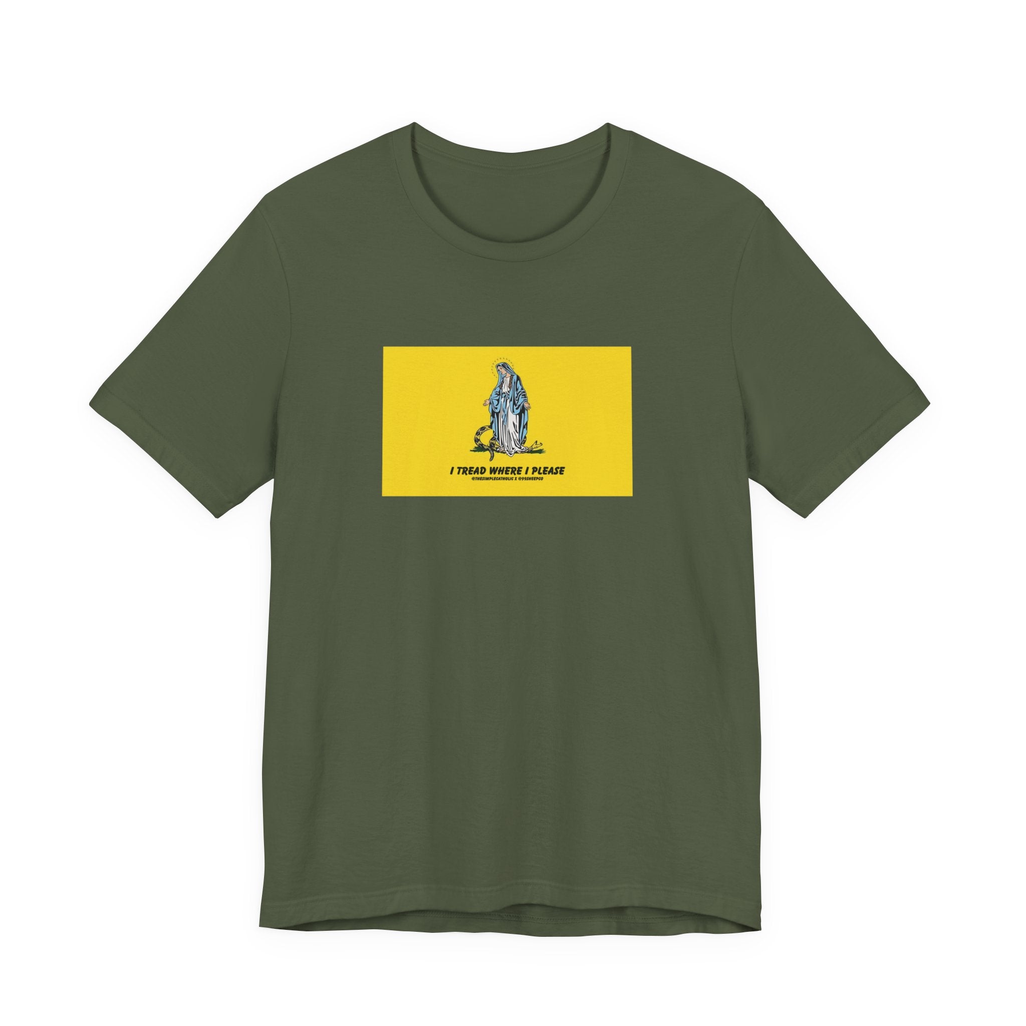 Mary - I tread where I please (@TheSimpleCatholic) - Premium Unisex Novelty Tee
