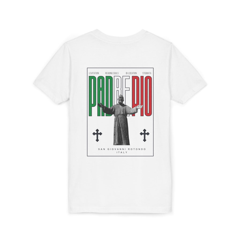 Padre Pio × Italy — "Pray, Hope, Don't Worry" Youth Tee | Saints of the Pitch