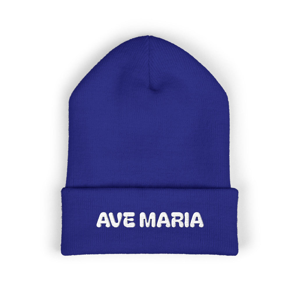 Ave Maria Embroidered Cuffed Beanie Unisex
