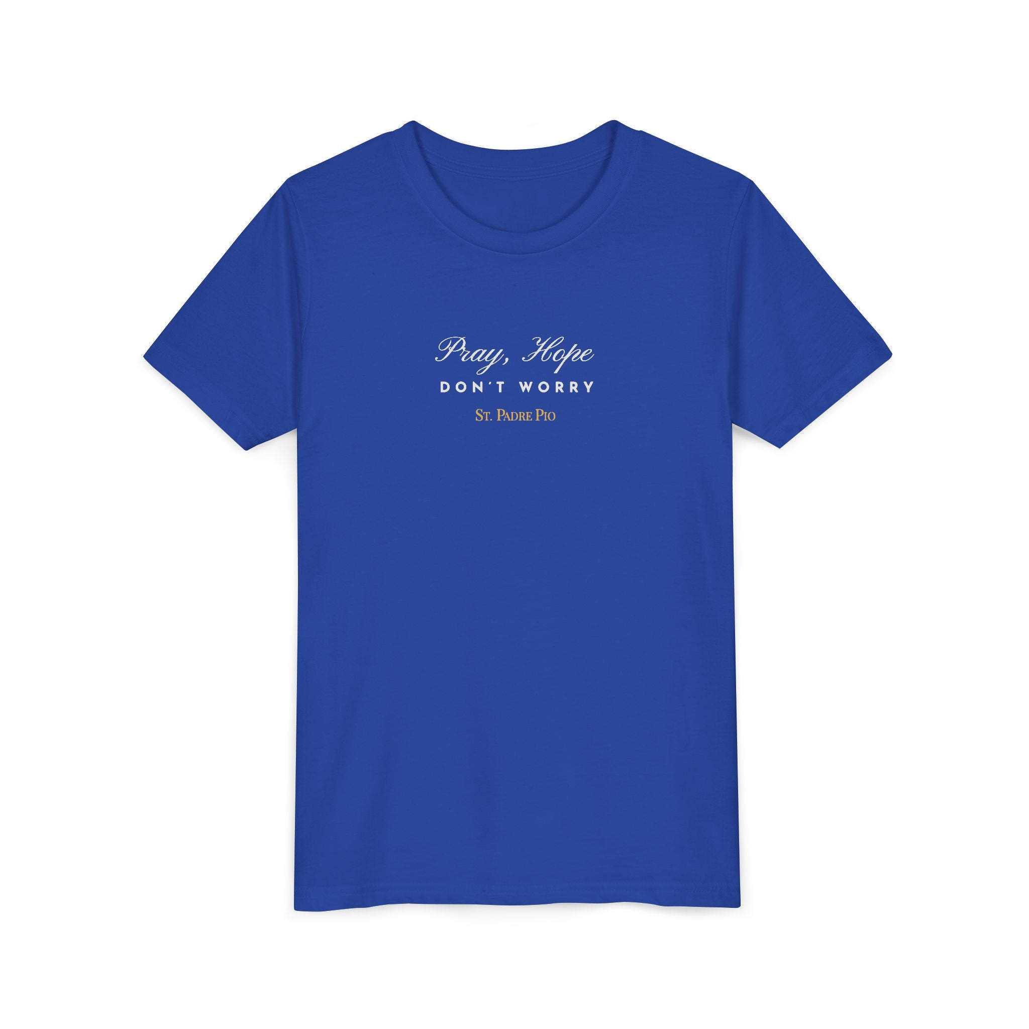 Padre Pio × Italy — "Pray, Hope, Don't Worry" Youth Tee | Saints of the Pitch