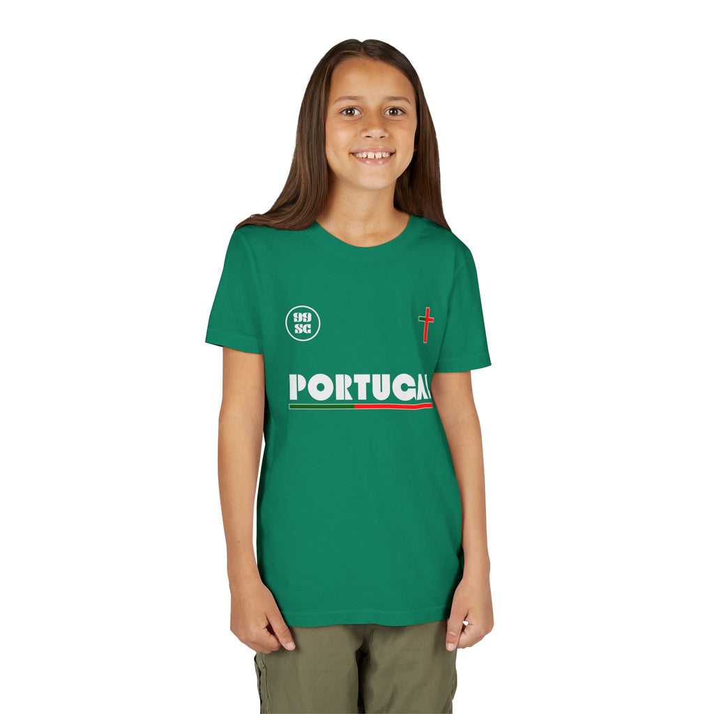 Our Lady of Fátima Catholic T-Shirt · Portugal Soccer Youth Tee · Unisex Marian Devotion Apparel · Made in USA · 100% Profits Donated · 2026