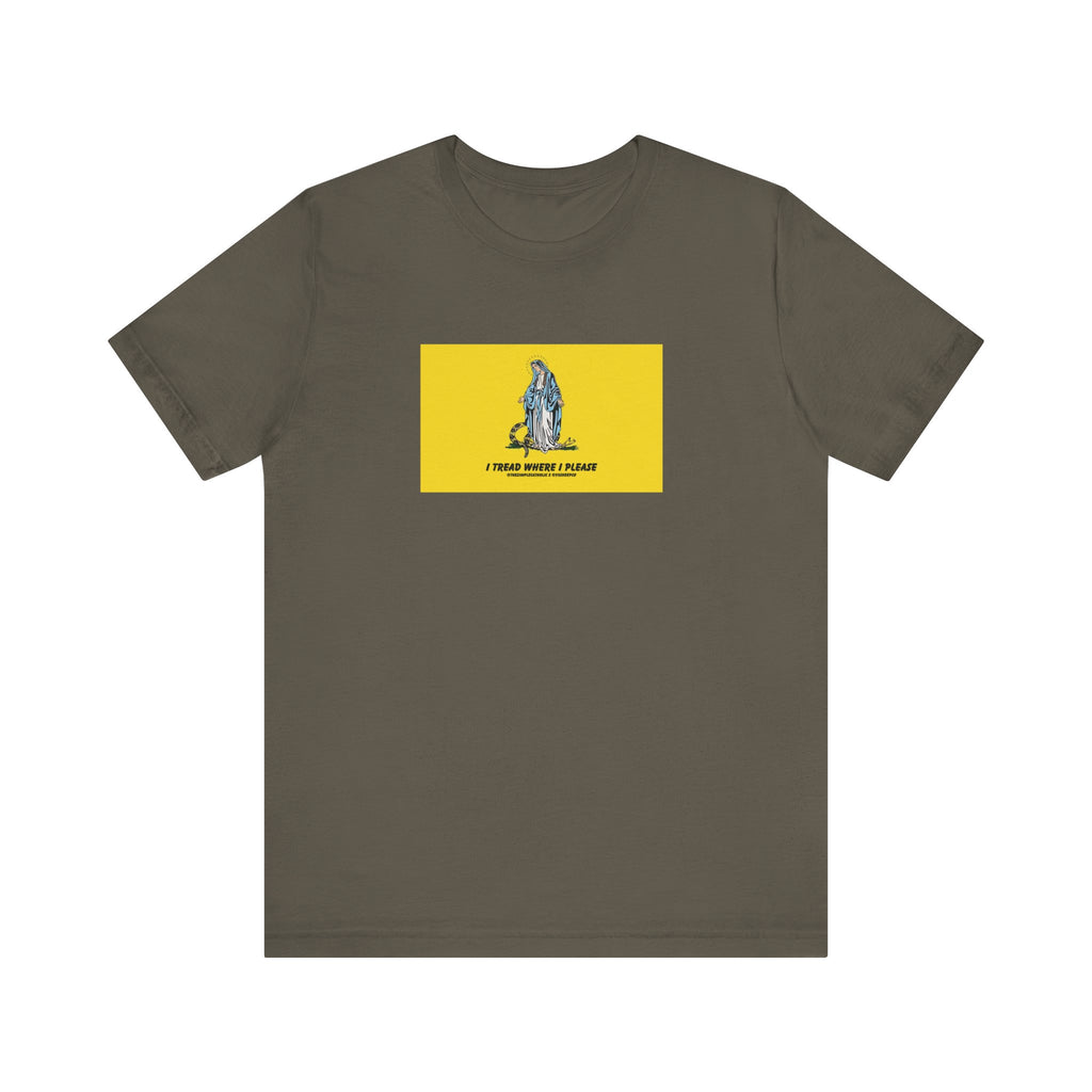 Mary - I tread where I please (@TheSimpleCatholic) - Premium Unisex Novelty Tee