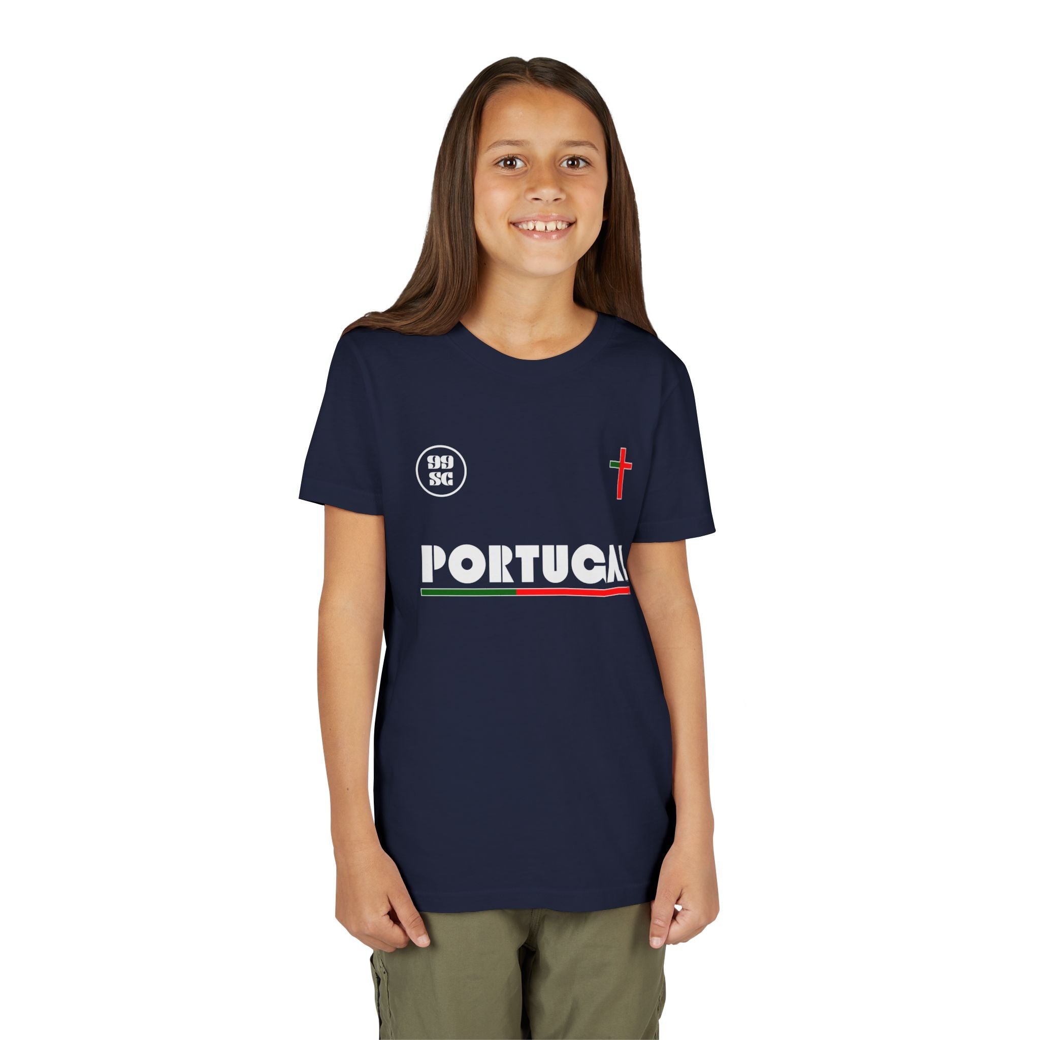 Our Lady of Fátima Catholic T-Shirt · Portugal Soccer Youth Tee · Unisex Marian Devotion Apparel · Made in USA · 100% Profits Donated · 2026