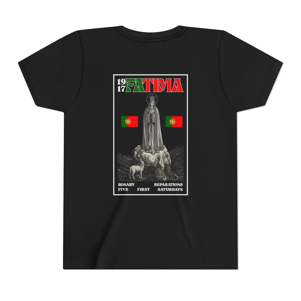 Our Lady of Fátima Catholic T-Shirt · Portugal Soccer Youth Tee · Unisex Marian Devotion Apparel · Made in USA · 100% Profits Donated · 2026