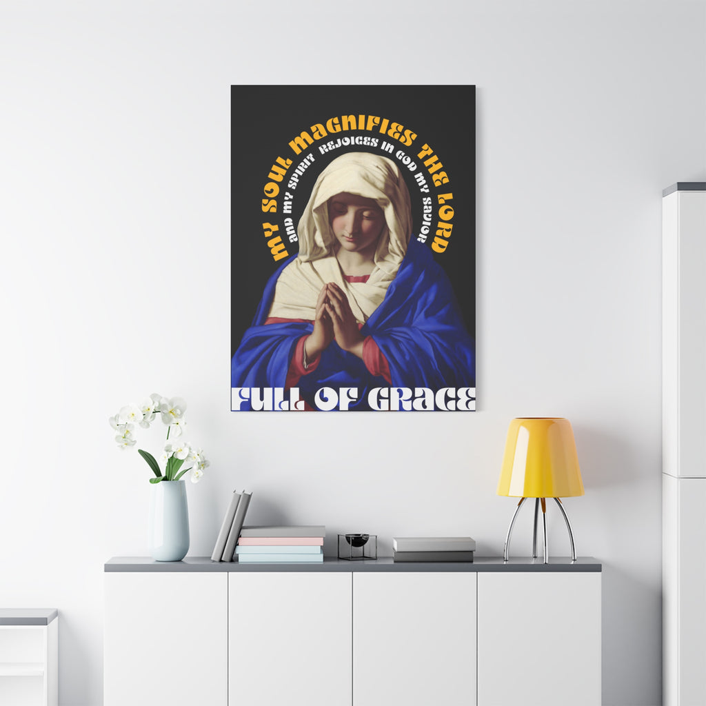 Virgin Mary Praying - Premium Black Matte Canvas Print — Religious Wall Art for Home & Bedroom Decor