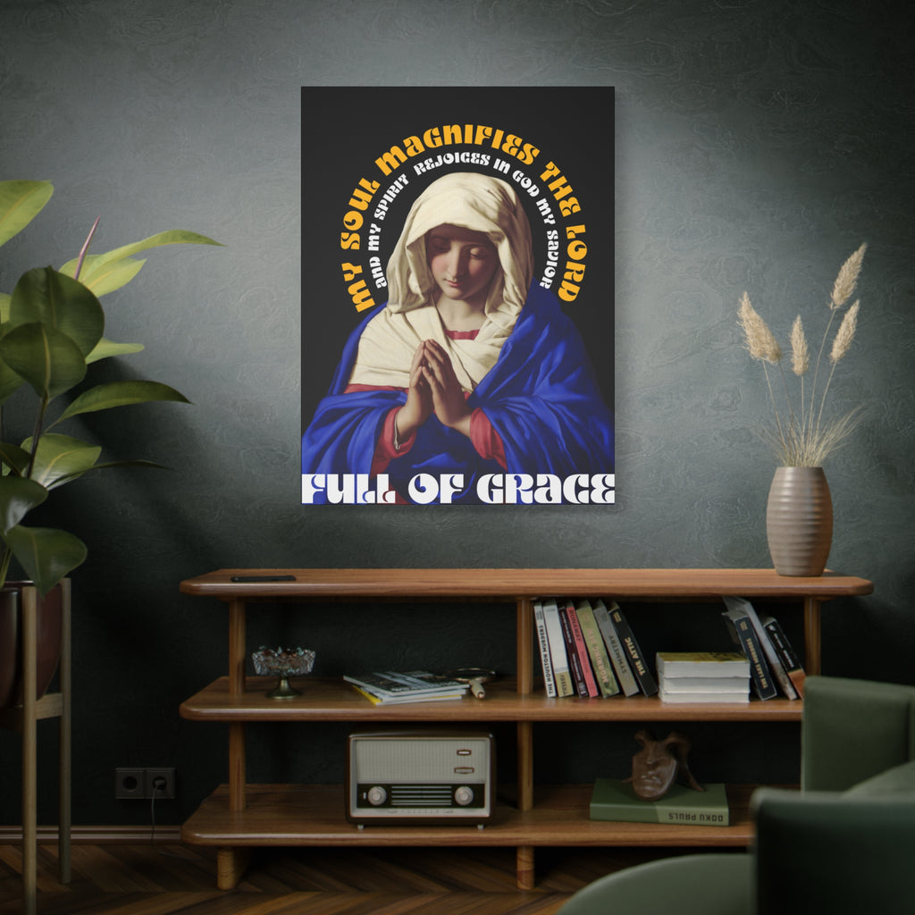 Virgin Mary Praying - Premium Black Matte Canvas Print — Religious Wall Art for Home & Bedroom Decor