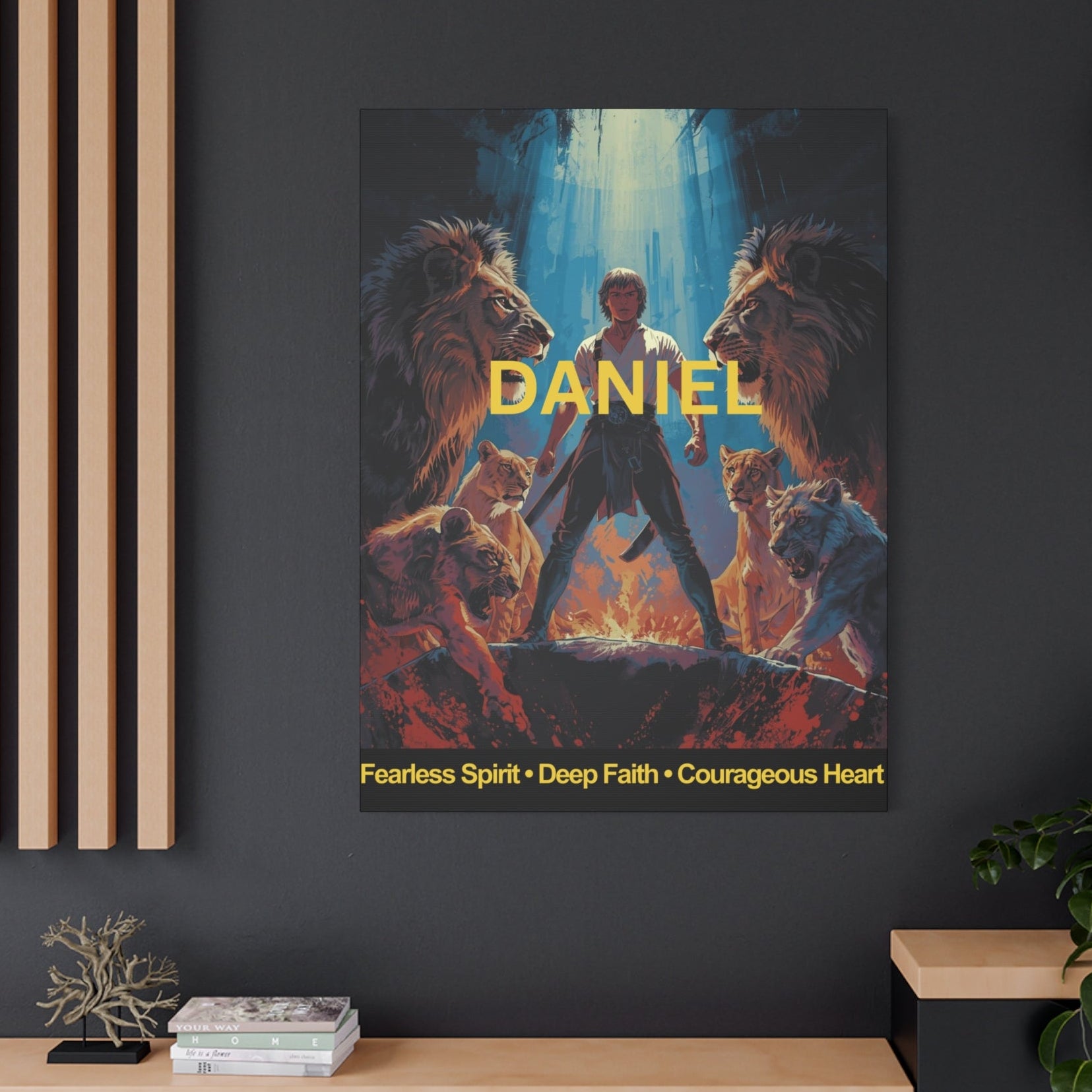 Daniel in the Lion's Den Matte Canvas Print — Stylized Movie Poster for Boys & Young Men