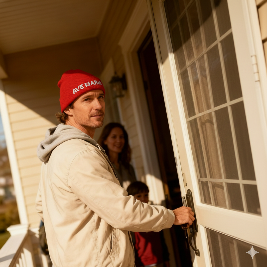 Ave Maria Embroidered Cuffed Beanie Unisex