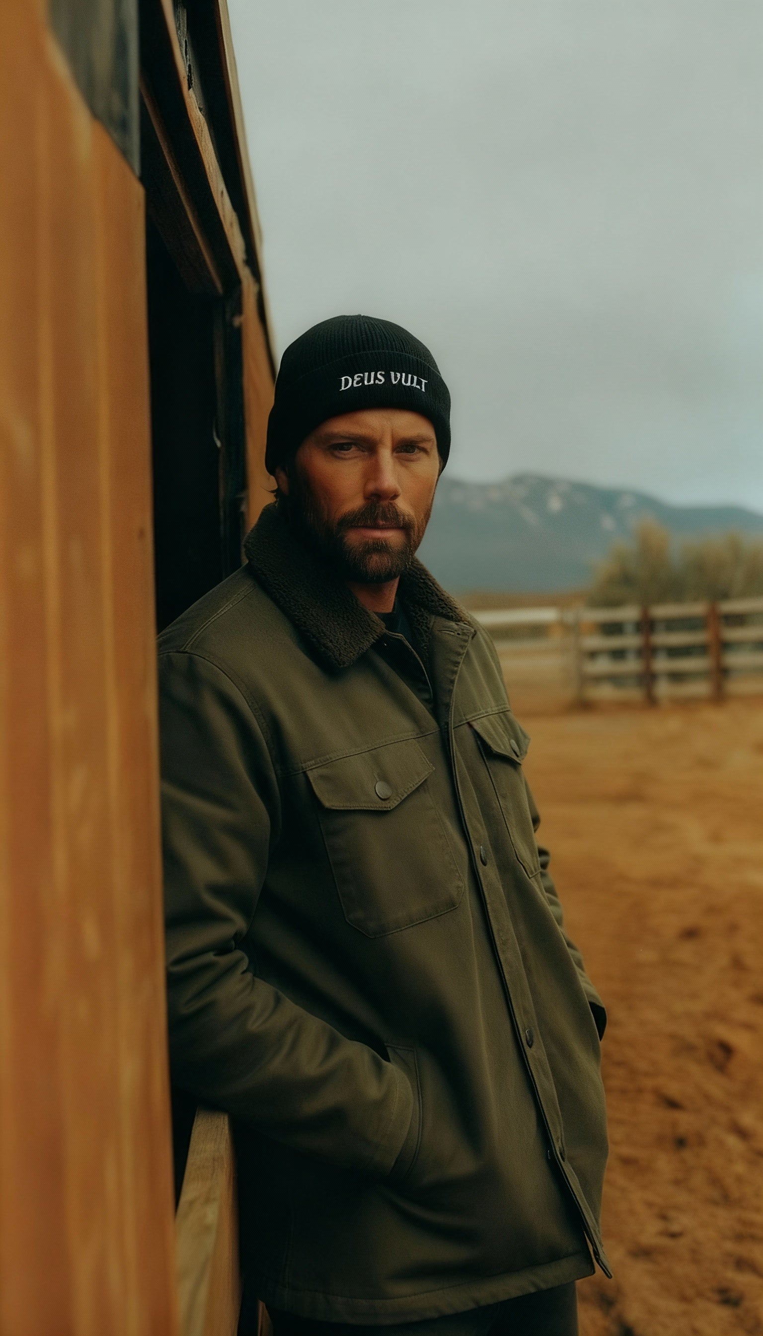 Deus Vult Embroidered Cuffed Beanie Unisex - Military Green